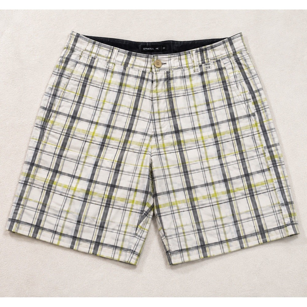 OP Ocean Pacific Opflex Men's 38 Board Shorts Plaid 4-Way Stretch White